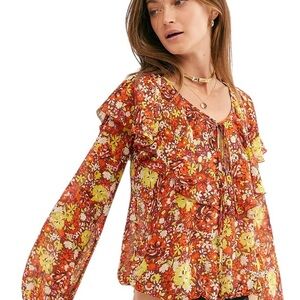 Free People Juniors Say It To Me Bodysuit Orange Yellow Sheer XS